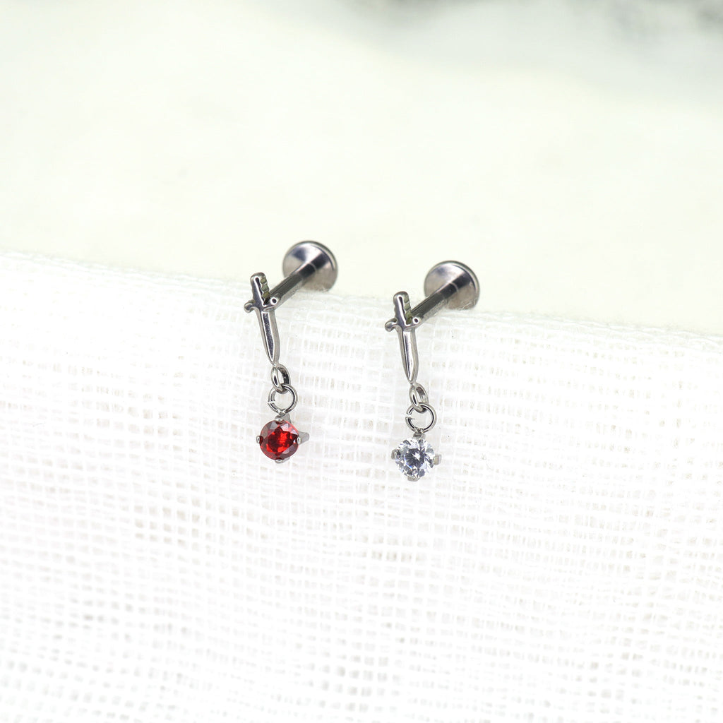 Mini Dagger Pendant CZ Titanium Ear Studs