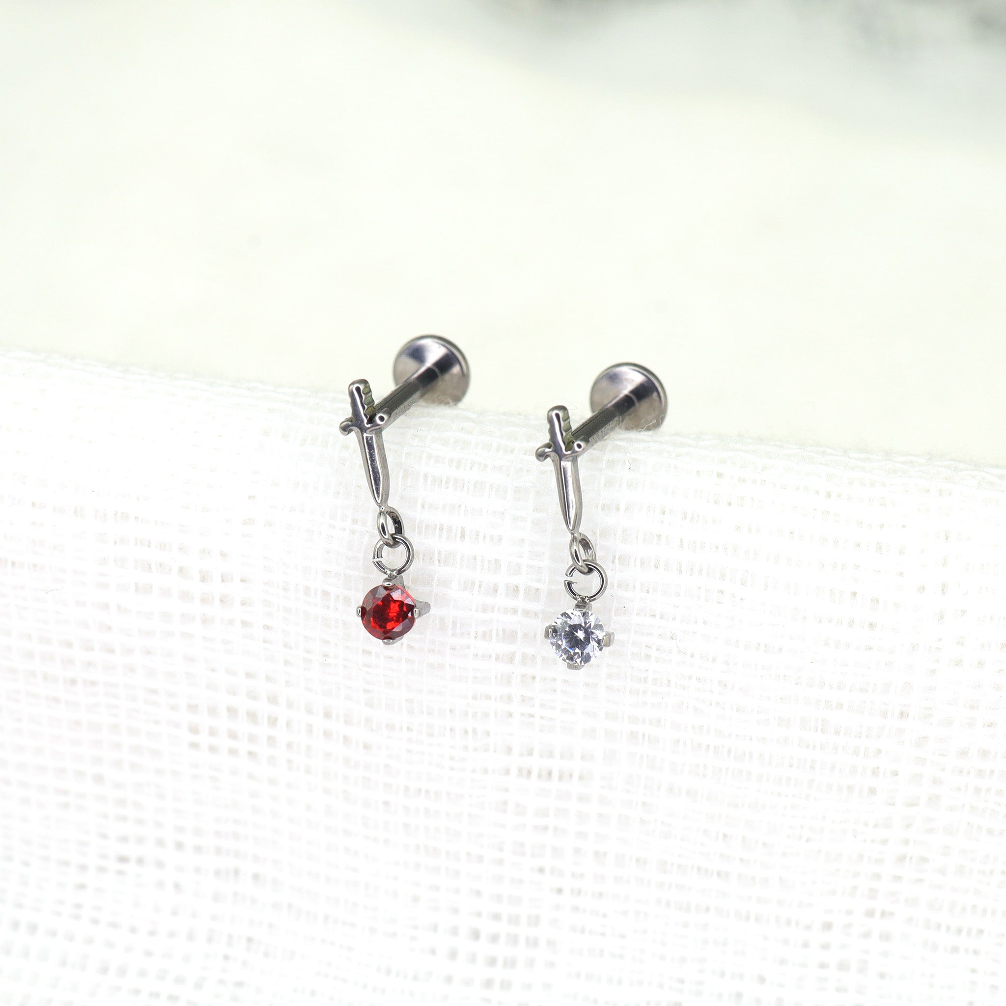 Mini Dagger Pendant CZ Titanium Ear Studs