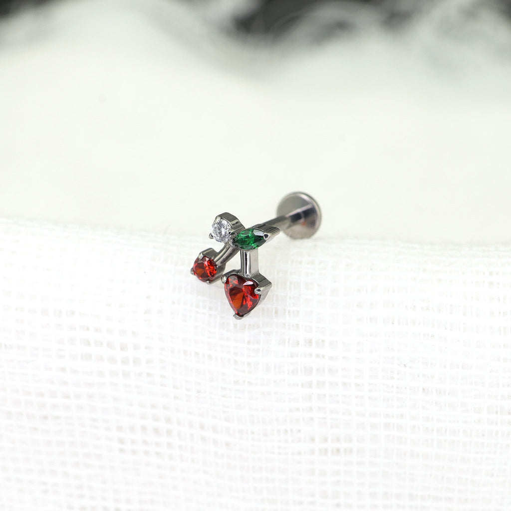 Heart CZ Cherry Titanium Ear Studs