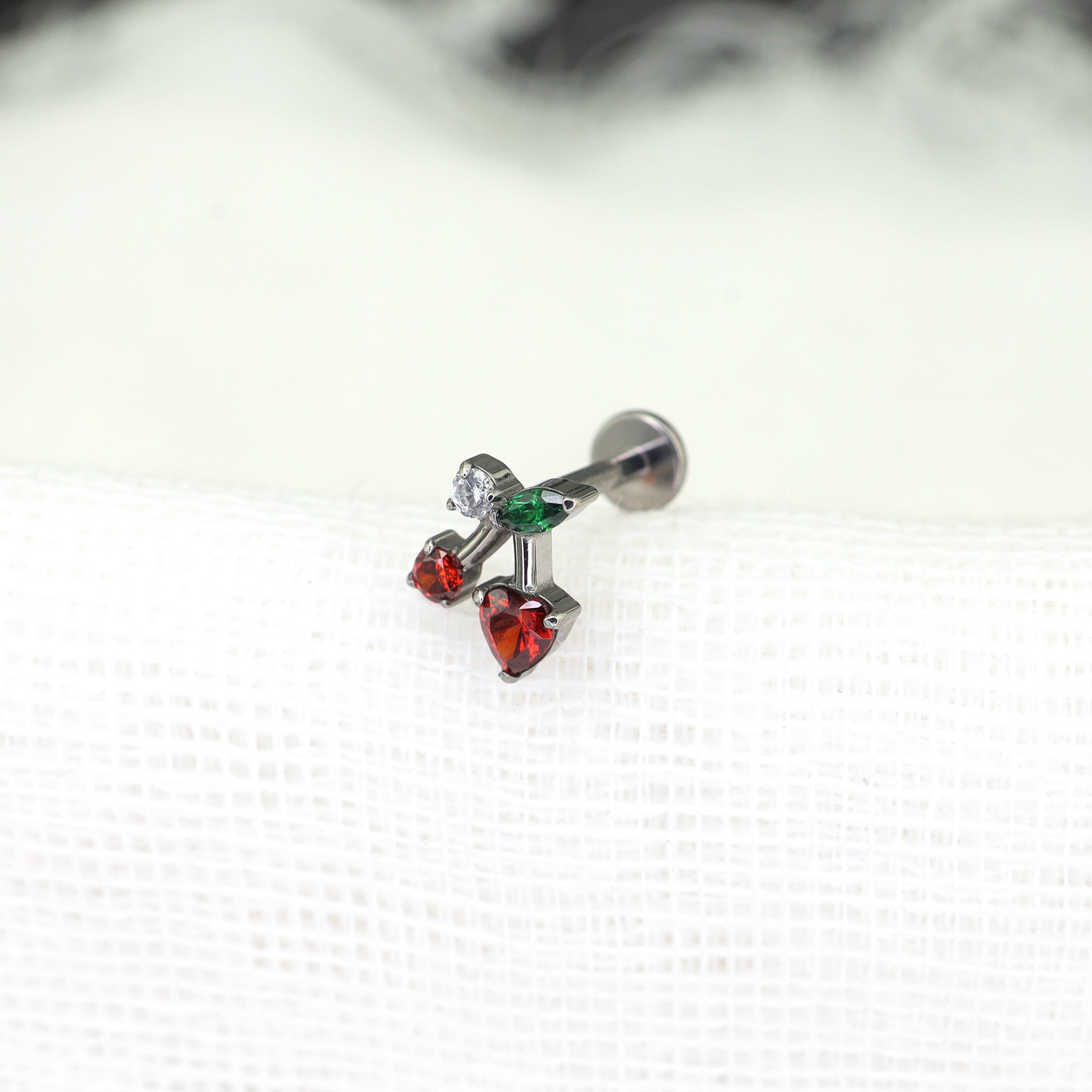 Heart CZ Cherry Titanium Ear Studs