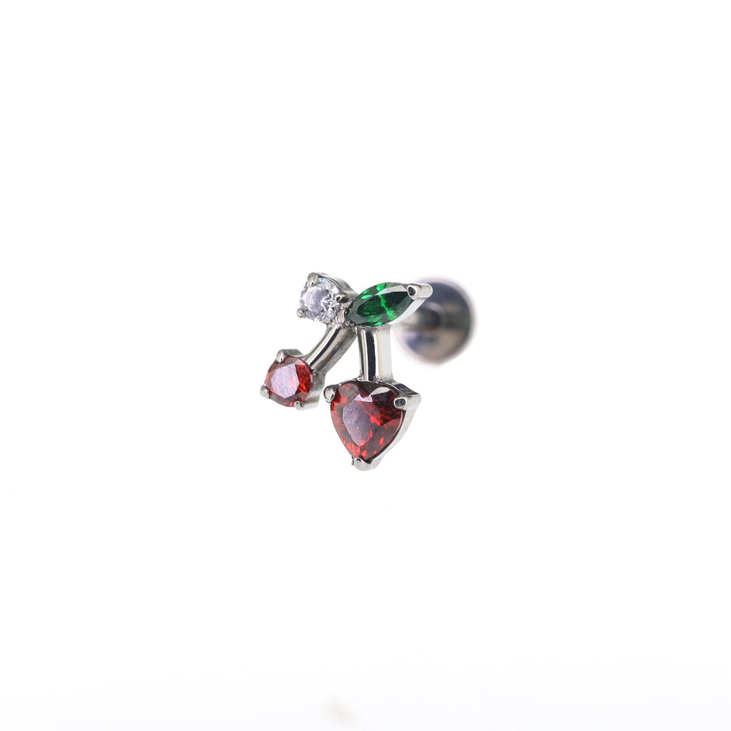 Heart CZ Cherry Titanium Ear Studs