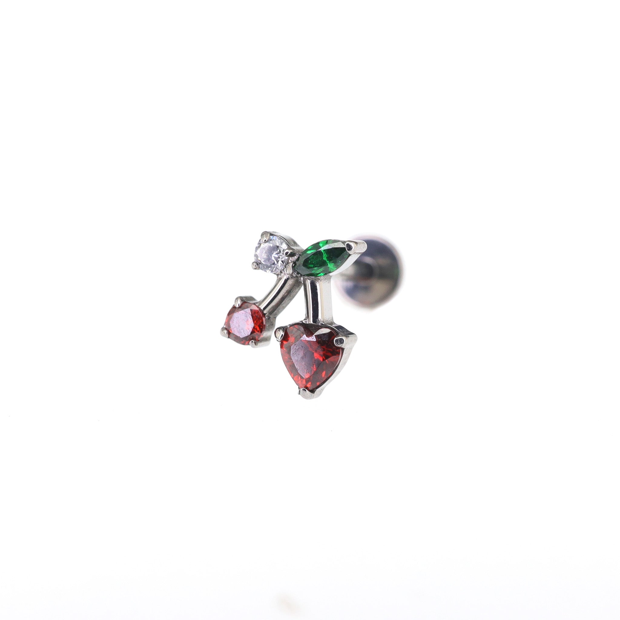Heart CZ Cherry Titanium Ear Studs
