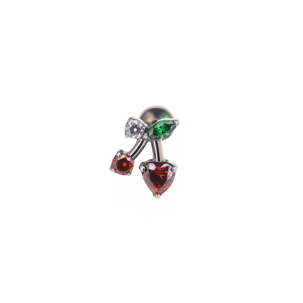 Heart CZ Cherry Titanium Ear Studs