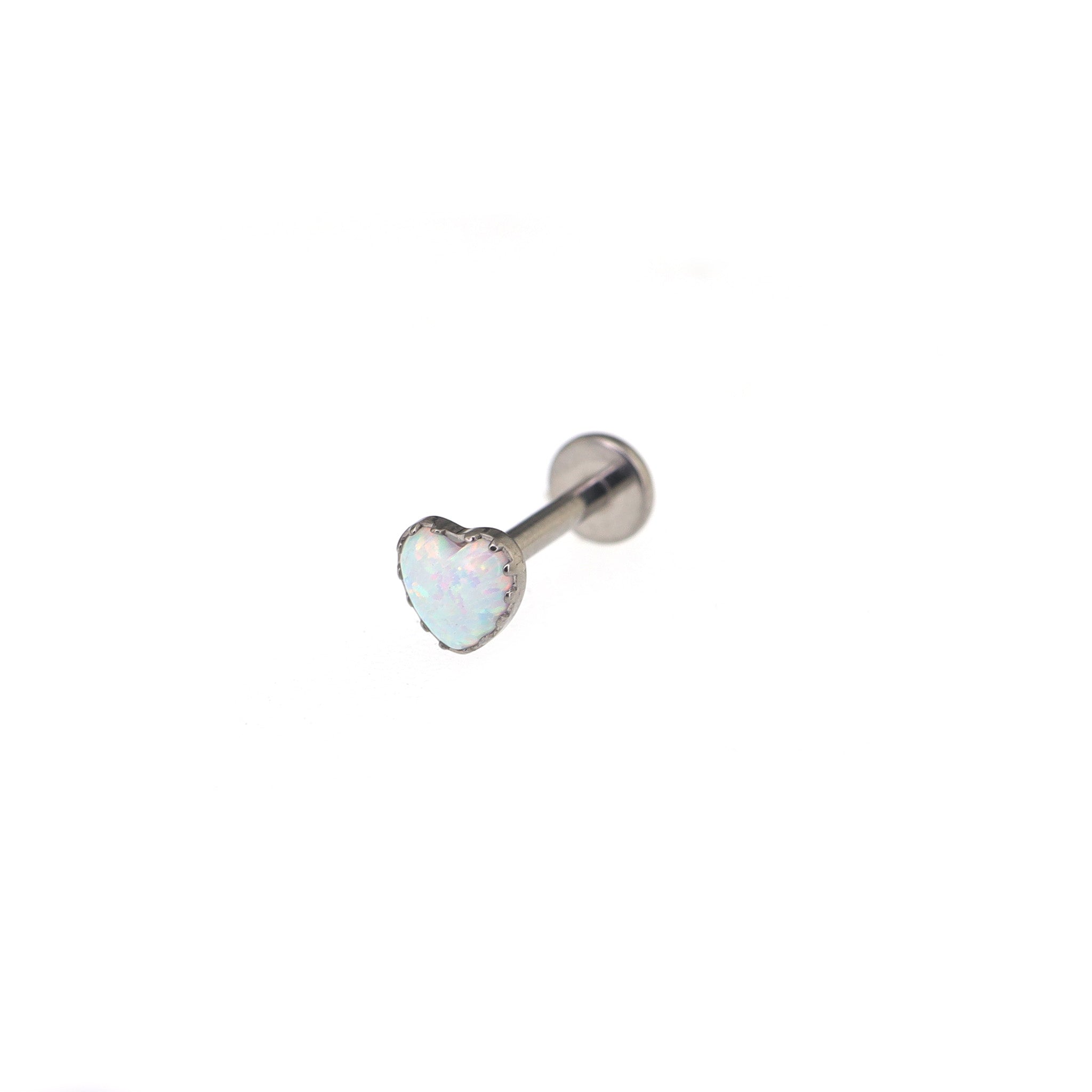 Heart with Lace Edge Blue & White Opal Titanium Ear Studs