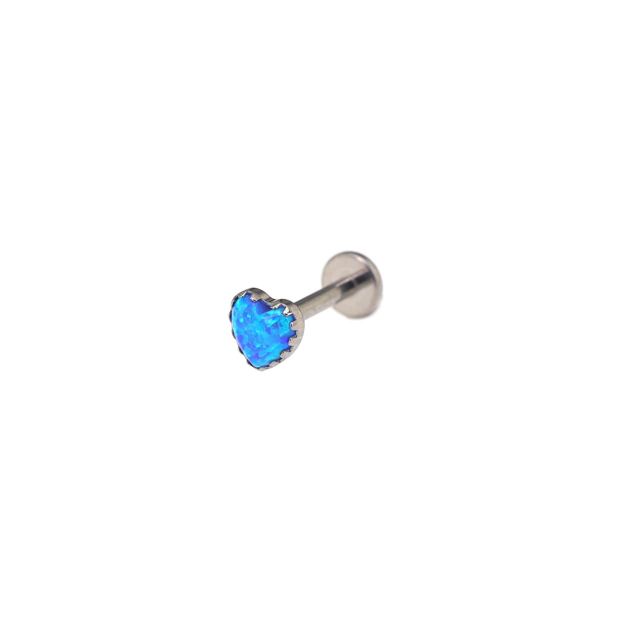 Heart with Lace Edge Blue & White Opal Titanium Ear Studs