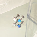 Heart with Lace Edge Blue & White Opal Titanium Ear Studs