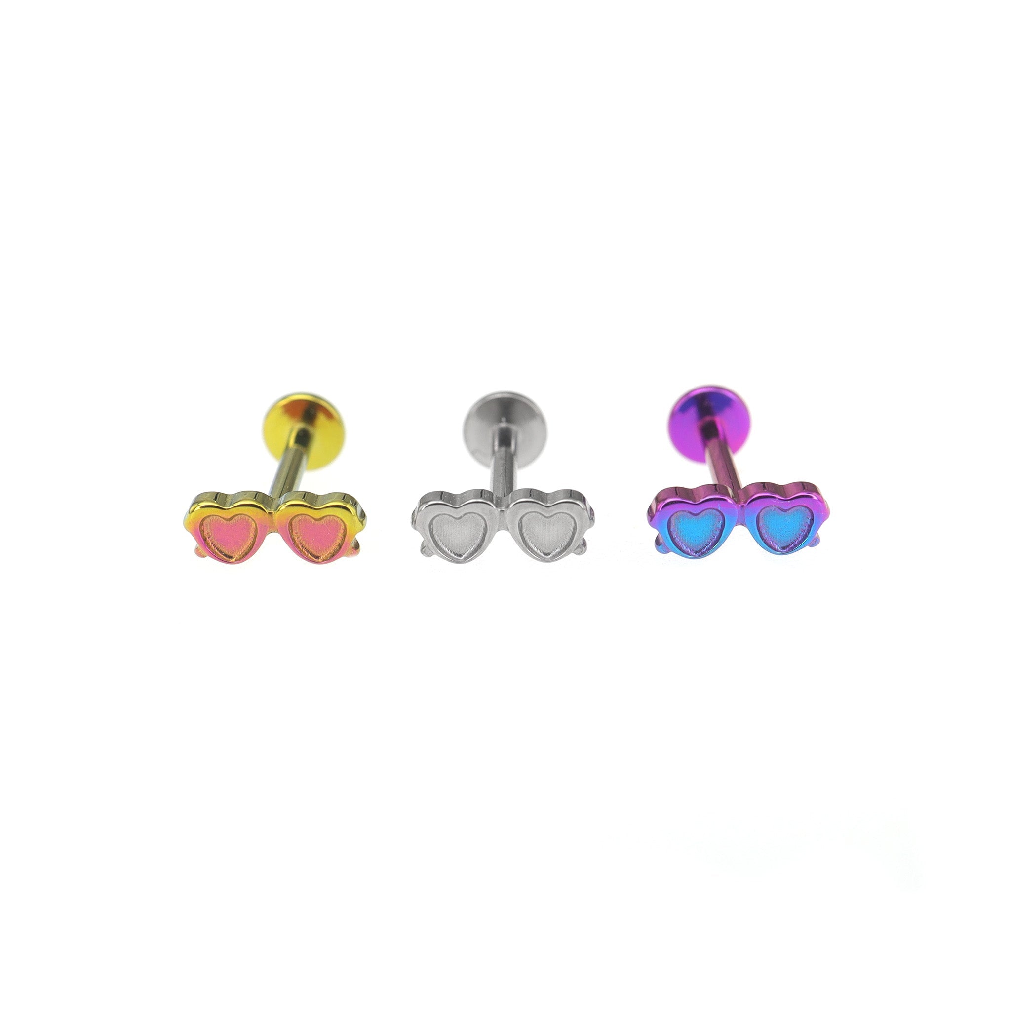 Double Heart Mini Glasses Titanium Ear Studs
