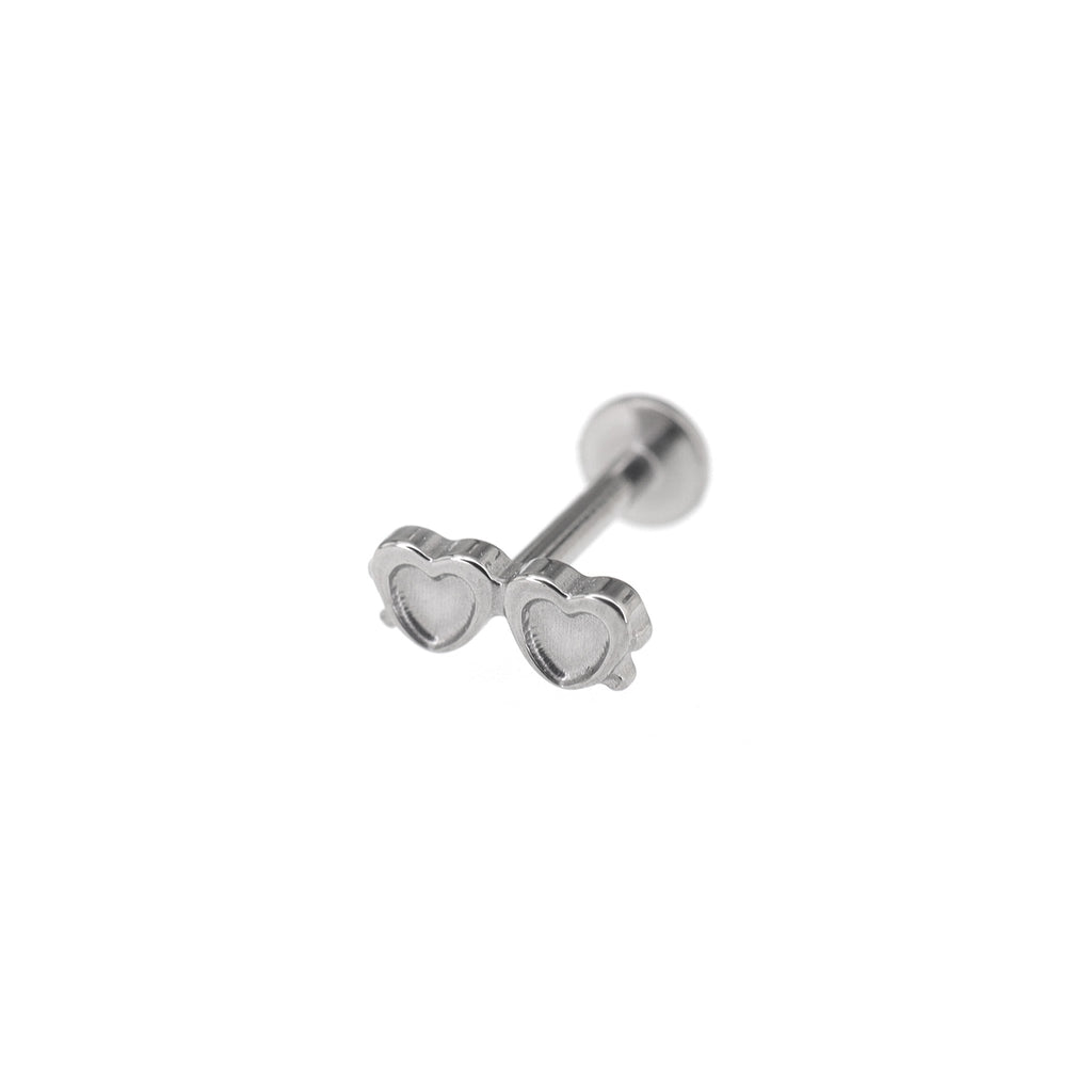 Double Heart Mini Glasses Titanium Ear Studs