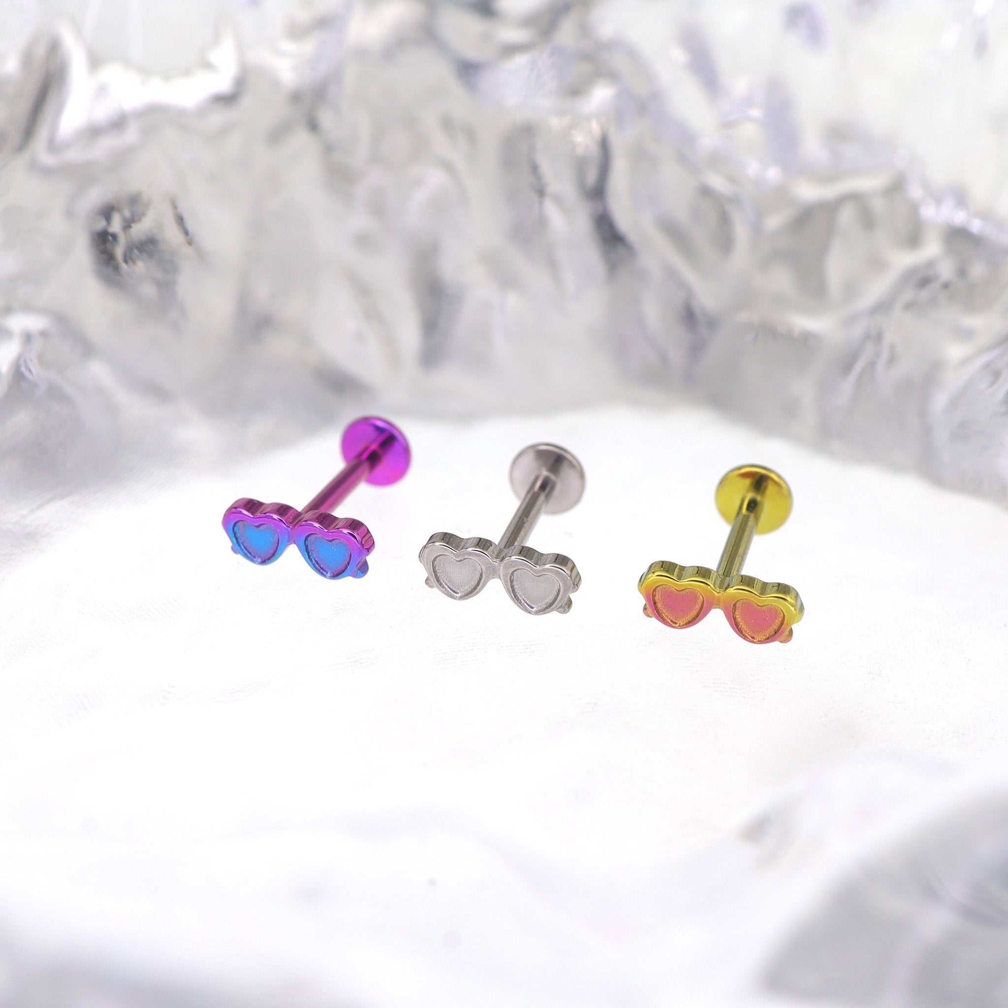 Double Heart Mini Glasses Titanium Ear Studs