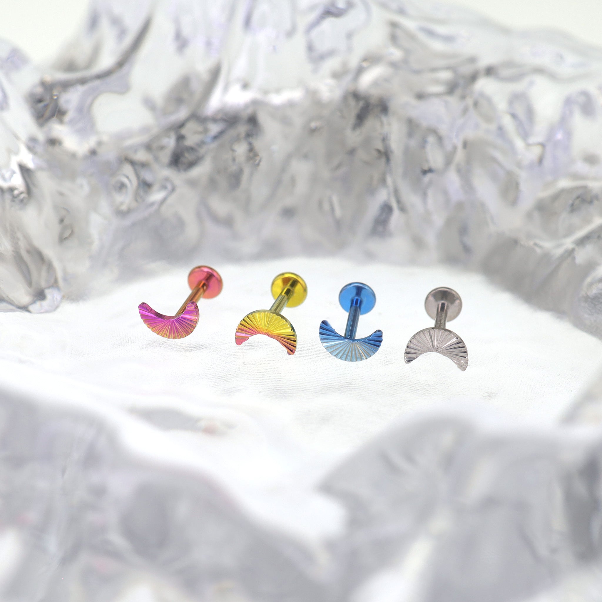 Engraved Moon Internally Threaded Titanium Ear Studs