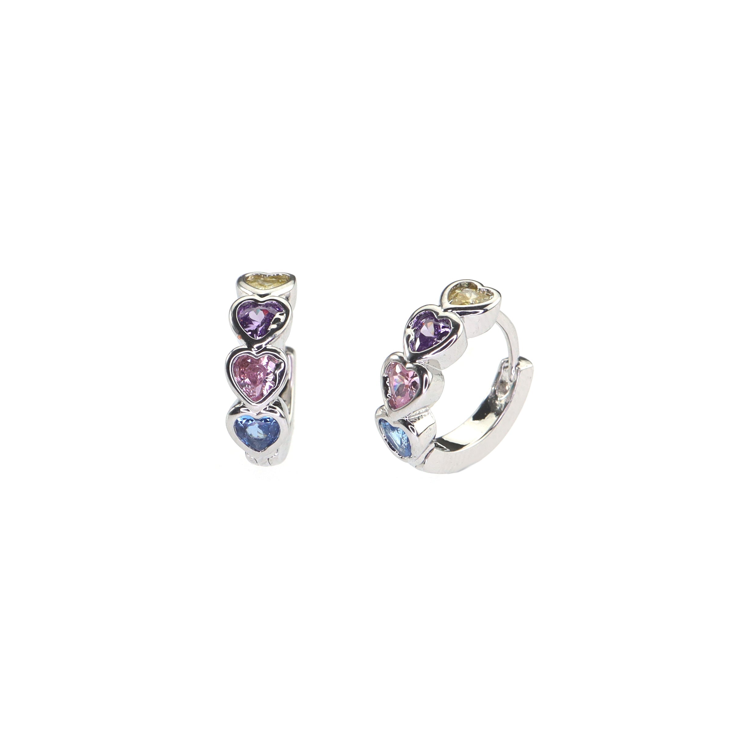 PAIR OF Star & Heart Rainbow CZ stainless steel Earring