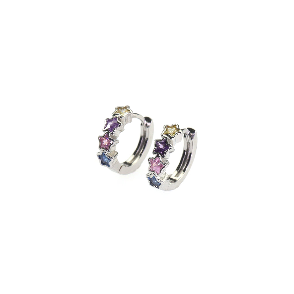 PAIR OF Star & Heart Rainbow CZ stainless steel Earring