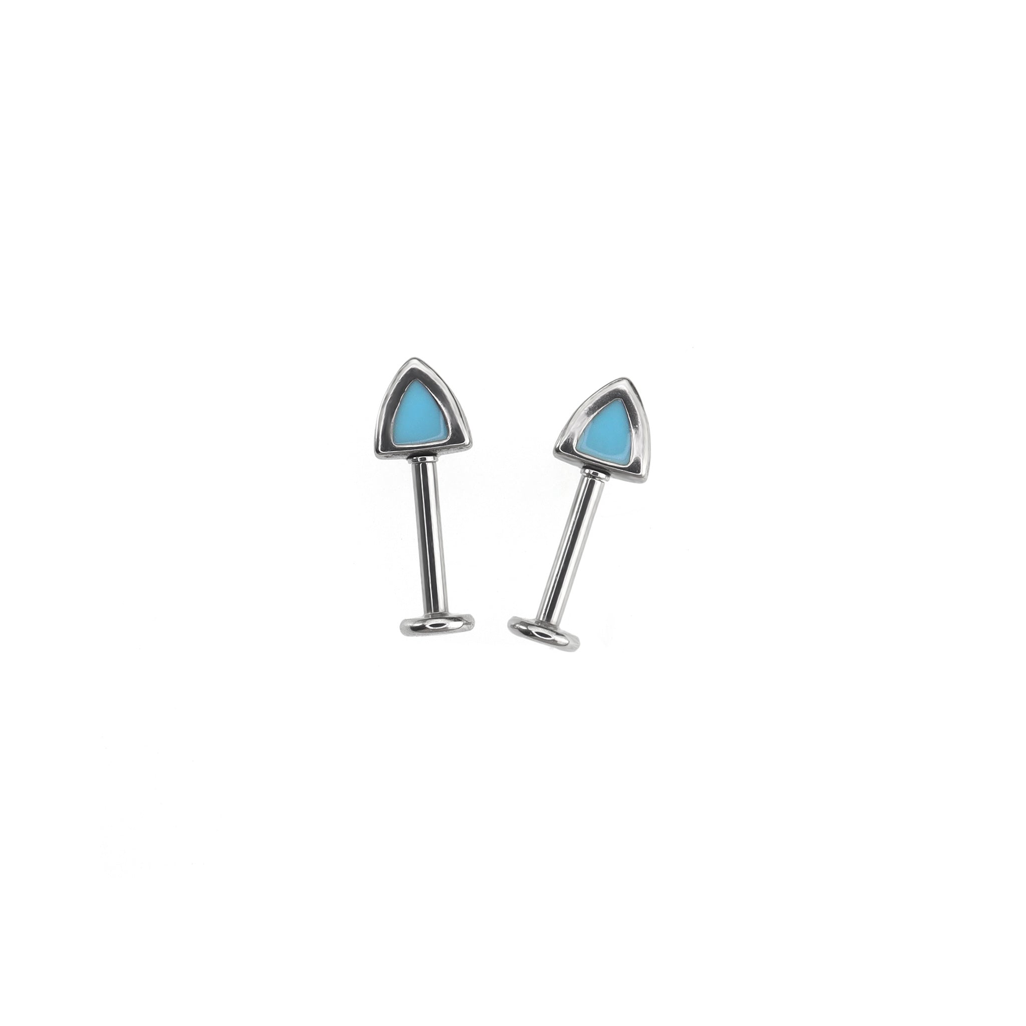 Blue and Pink Oil Slick Cat Ear stainless steel Internally Threaded Helix Studs