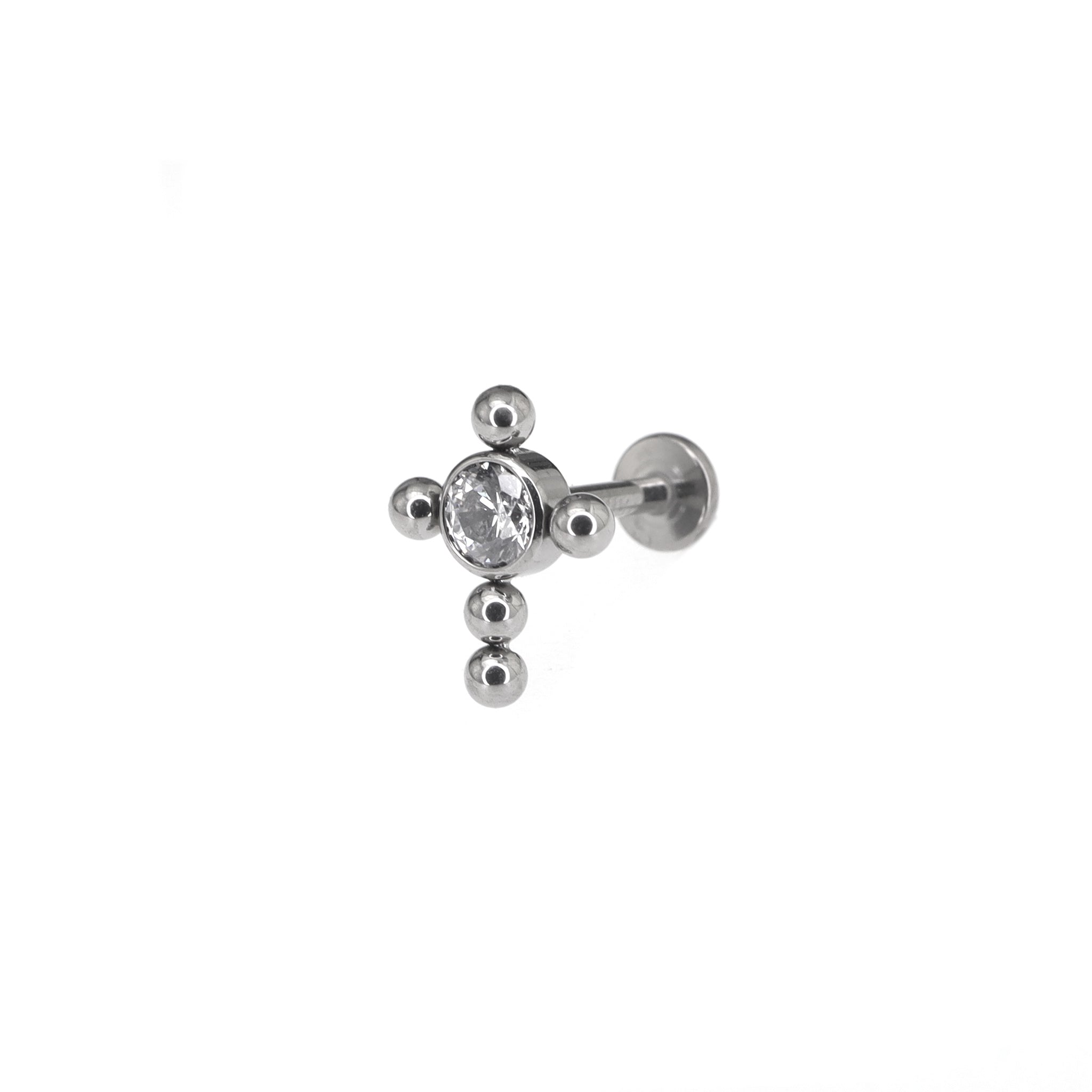 Cross with CZ Ball Titanium Ear Studs