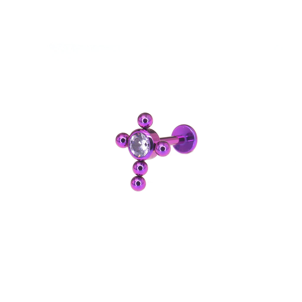 Cross with CZ Ball Titanium Ear Studs