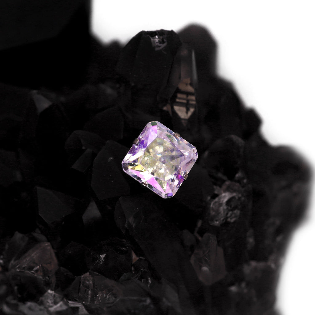 High-Shine Aurora Borealis Square CZ Internally Threaded Titanium Studs