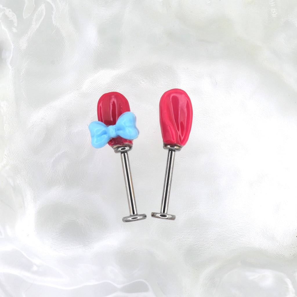 Pink Rabbit Ear Internally Threaded Titanium Ear Stud