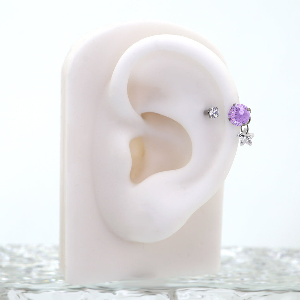 Fireworks CZ star Pendant Titanium Horseshoe Ring