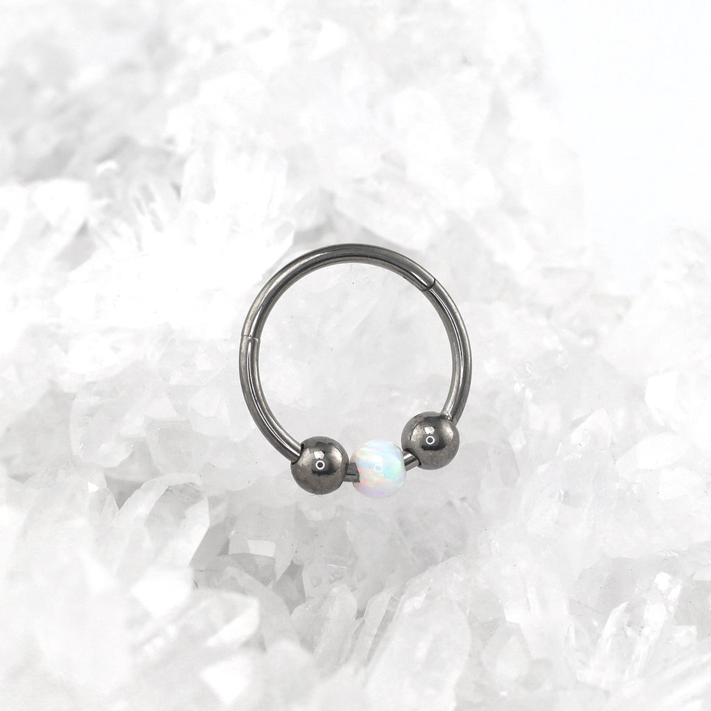 Spinning Ball Opal Titanium Segment Hoop