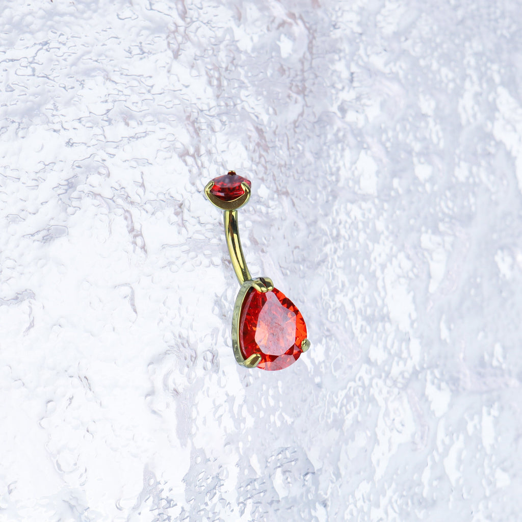 Teardrop CZ Internally Threaded Titanium Belly Ring