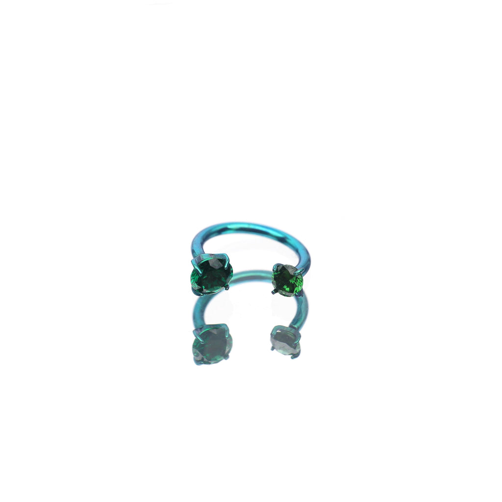 Internally Threaded CZ Titanium Horseshoe Ring