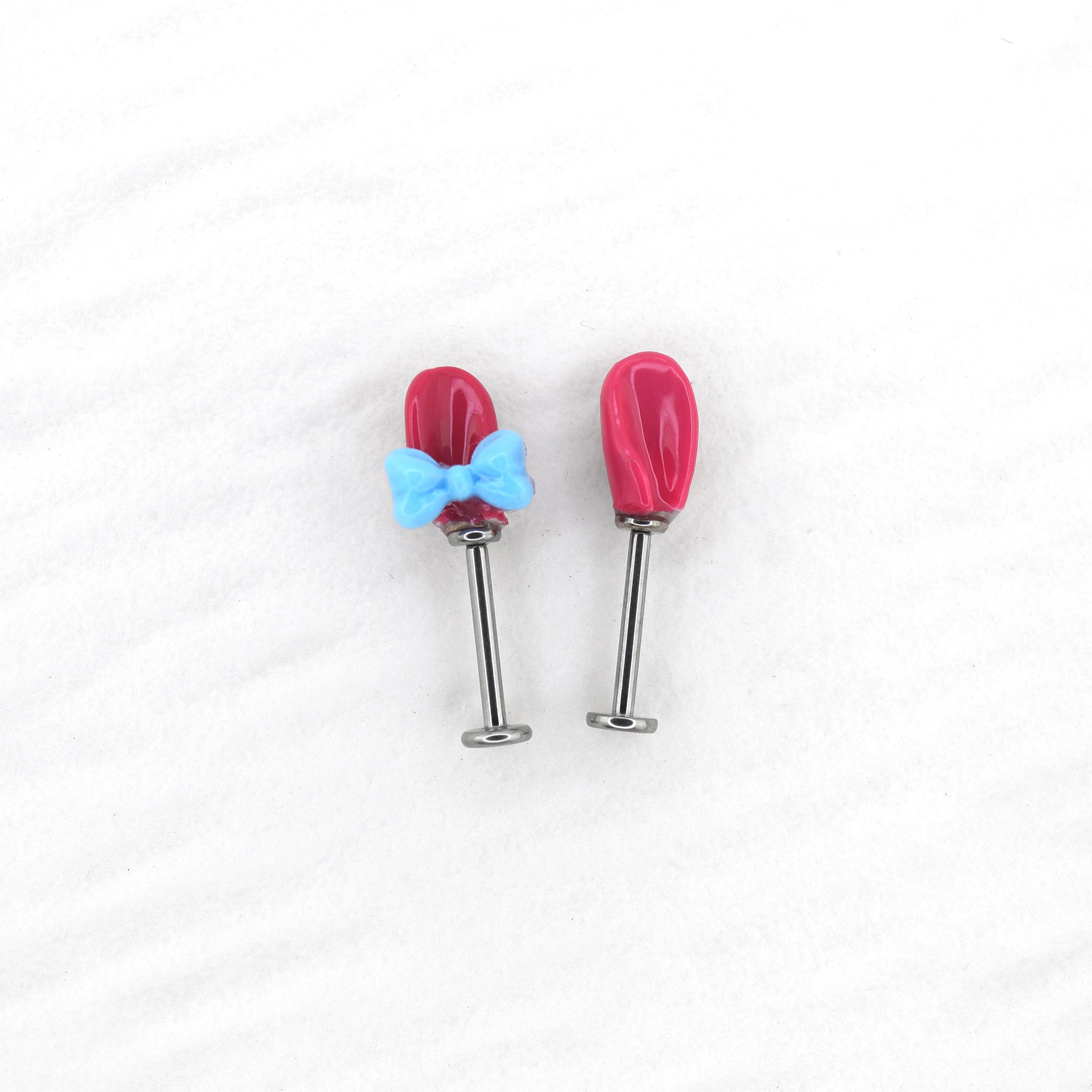 Pink Rabbit Ear Internally Threaded Titanium Ear Stud