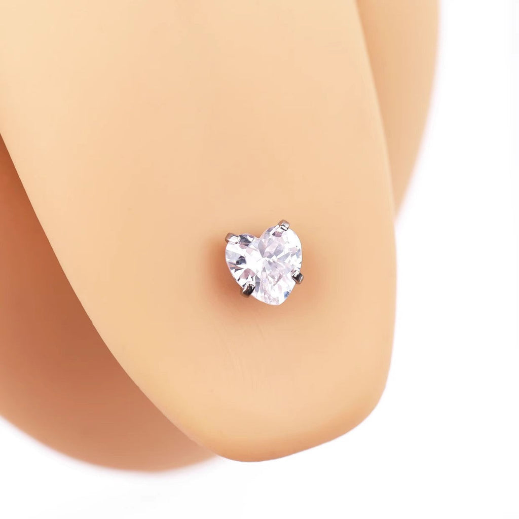Heart-shaped CZ tongue stud