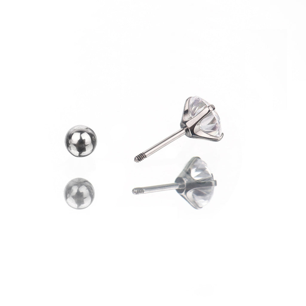 20G Thin Gauge Prong-Set CZ Titanium Ear Studs