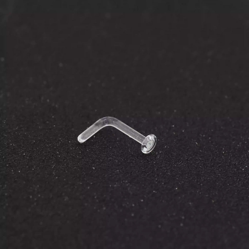 8PCS L-shaped Glass Needle Clear Nose Stud Set