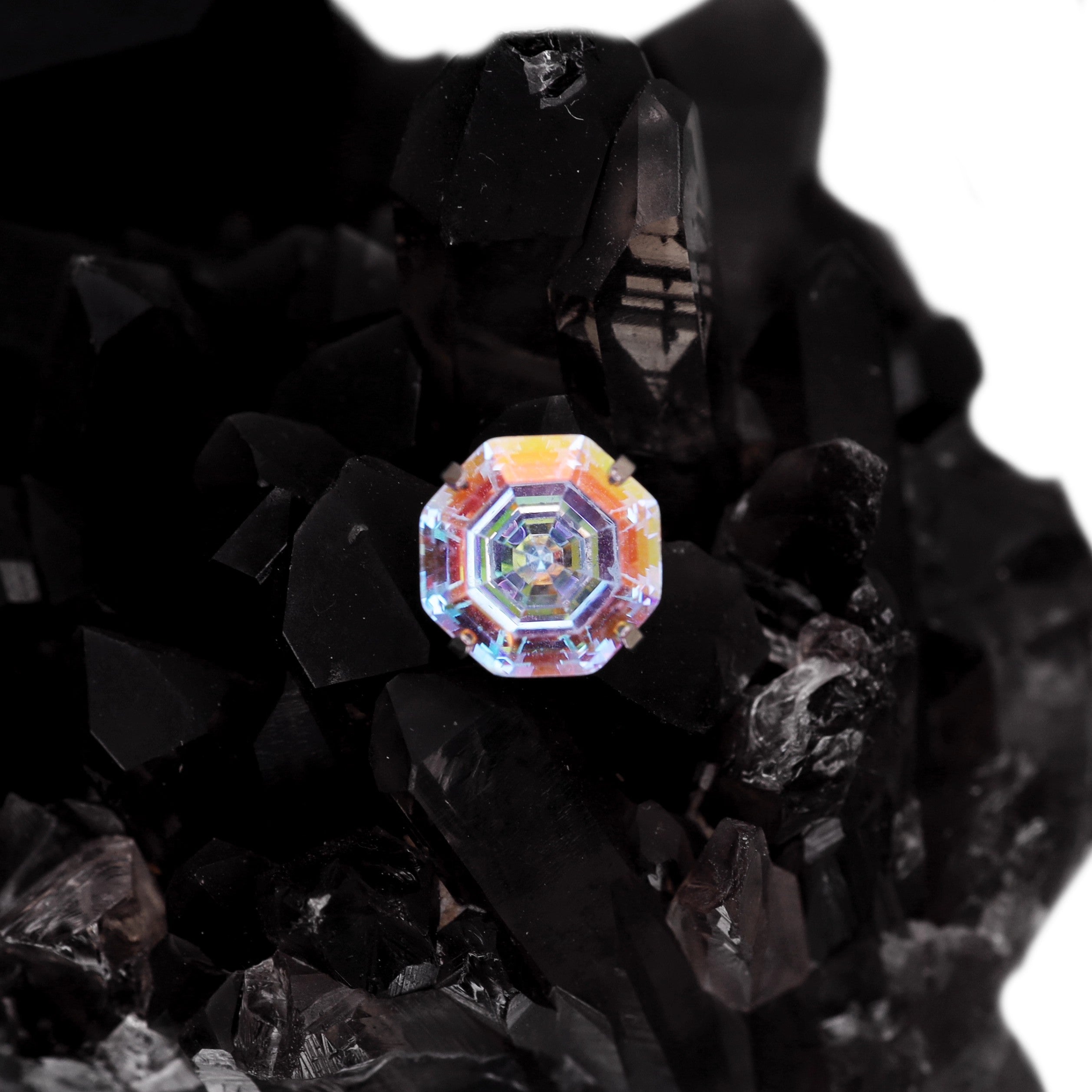 High-Shine Aurora Borealis Octagon CZ Internally Threaded Titanium Studs