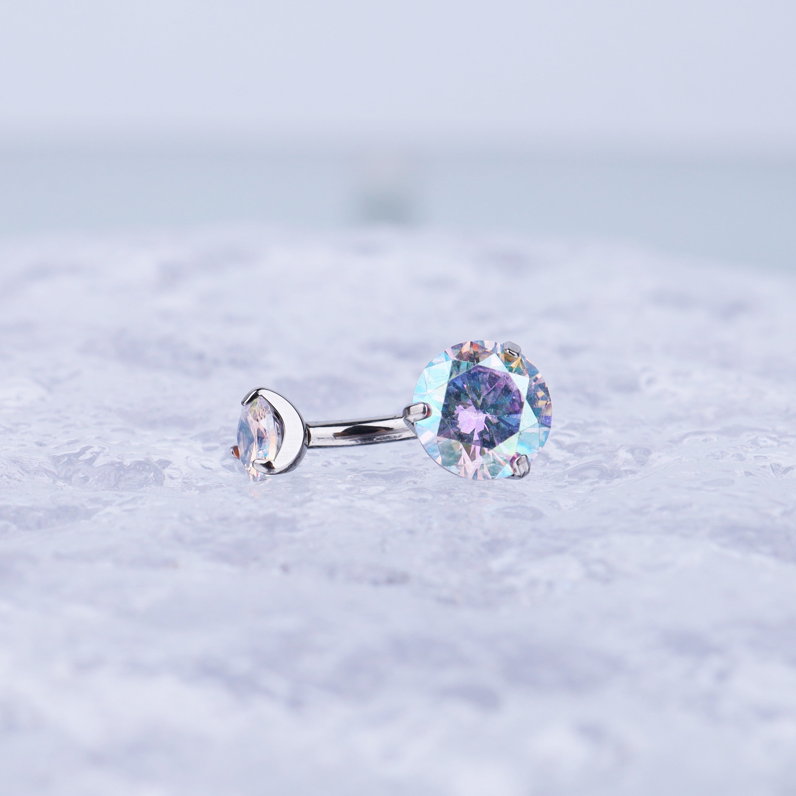 Round CZ Titanium Belly Ring