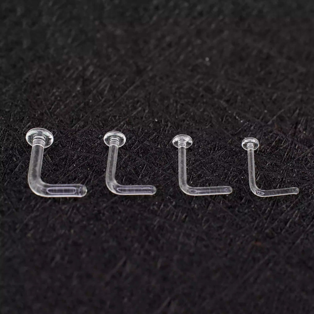 8PCS L-shaped Glass Needle Clear Nose Stud Set