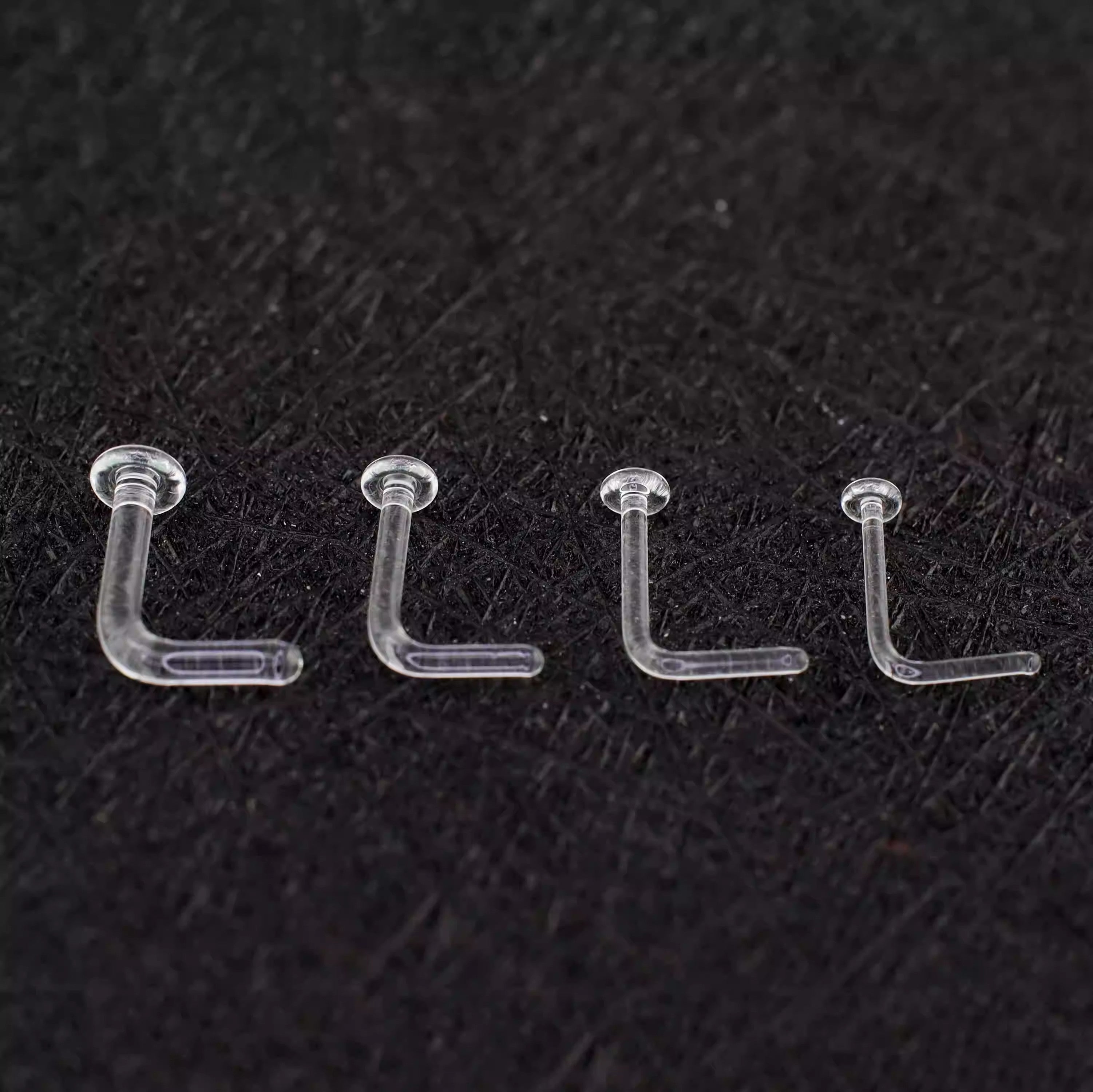 8PCS L-shaped Glass Needle Clear Nose Stud Set