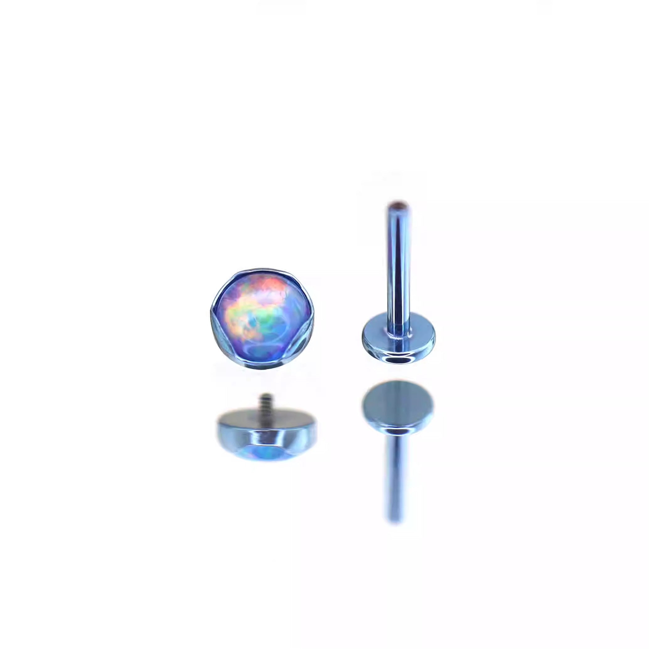 Wave Bezel-Set Opal Titanium Lip Ring