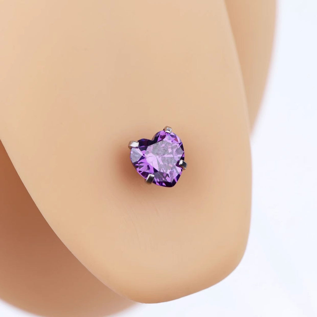 Heart-shaped CZ tongue stud