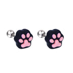 Resin Colorful Cat Paw Stainless Steel Ear Studs
