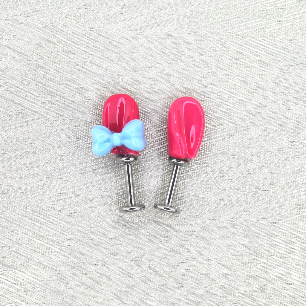 Pink Rabbit Ear Internally Threaded Titanium Ear Stud