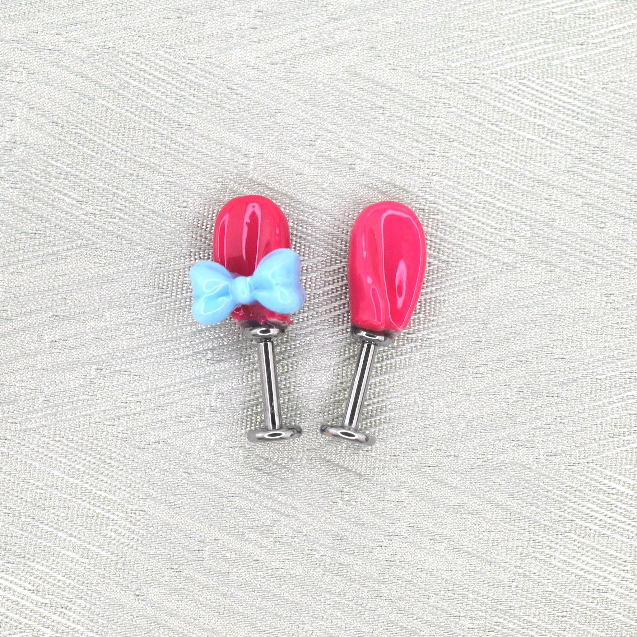 Pink Rabbit Ear Internally Threaded Titanium Ear Stud