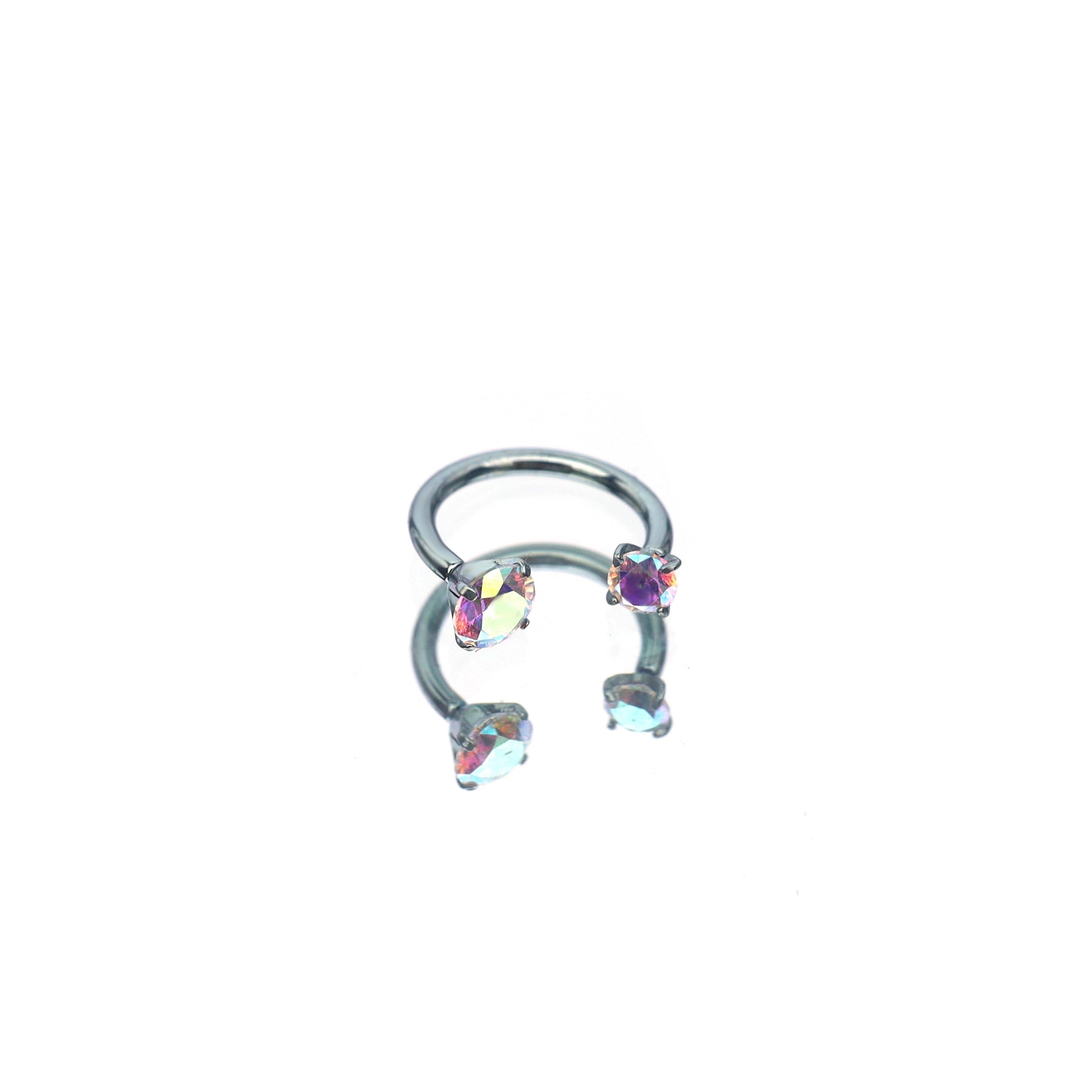 Internally Threaded CZ Titanium Horseshoe Ring