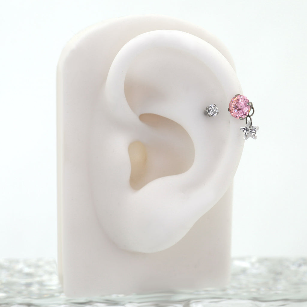 Fireworks CZ star Pendant Titanium Horseshoe Ring