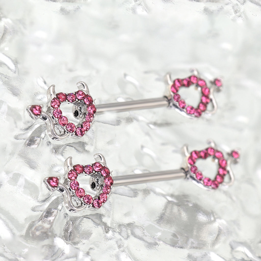 Hot Pink CZ Openwork Demon Heart tainless steel Nipple Rings