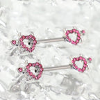 Hot Pink CZ Openwork Demon Heart tainless steel Nipple Rings