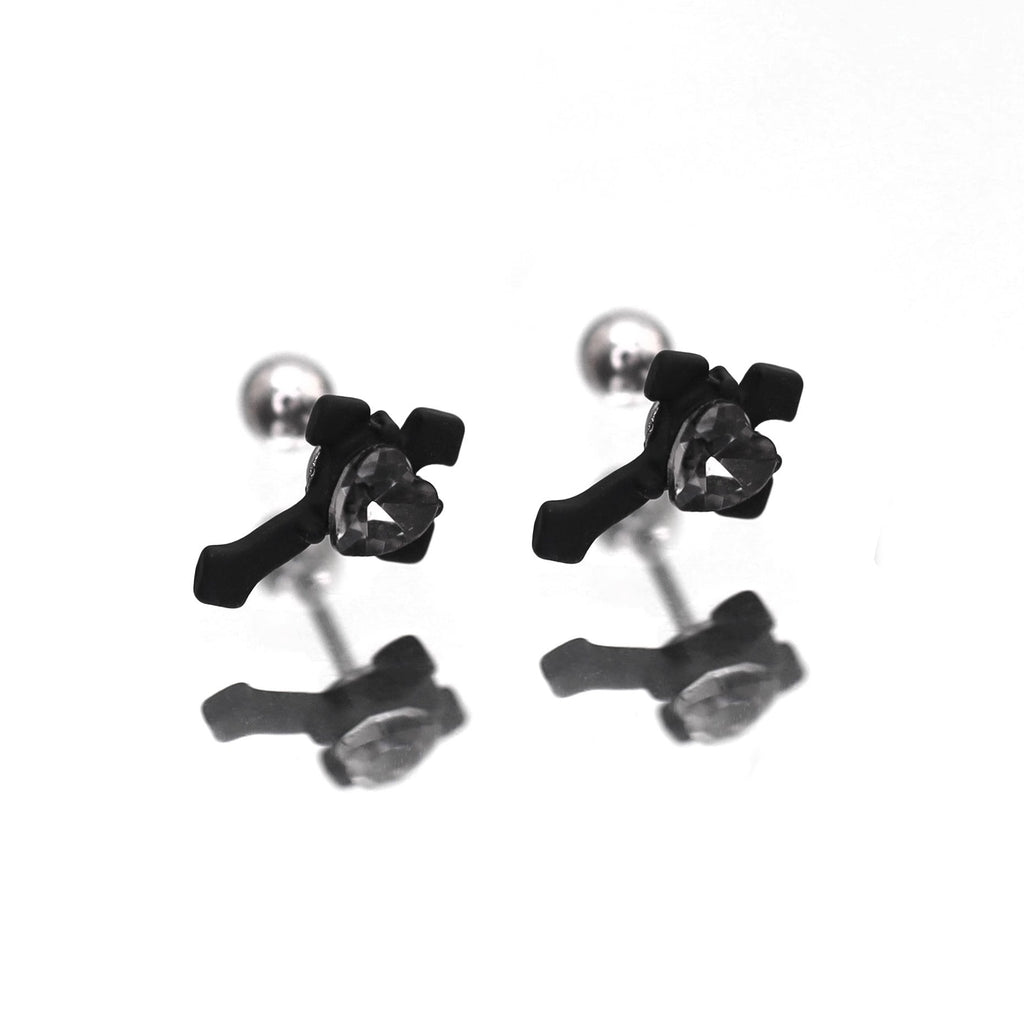 PAIR OF Heart CZ Cross stainless steel Ear Studs
