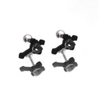 PAIR OF Heart CZ Cross stainless steel Ear Studs