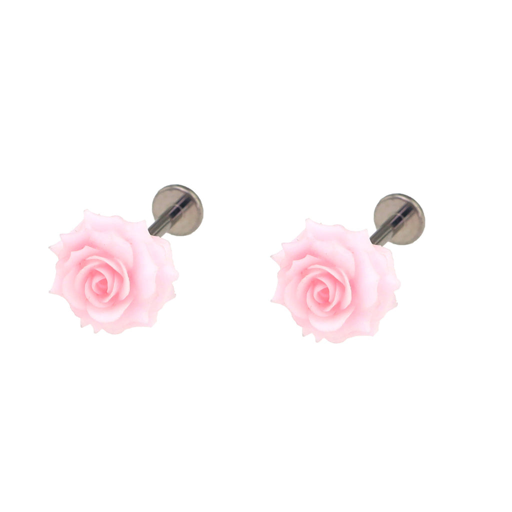 3D Pink Resin Rose Titanium Studs