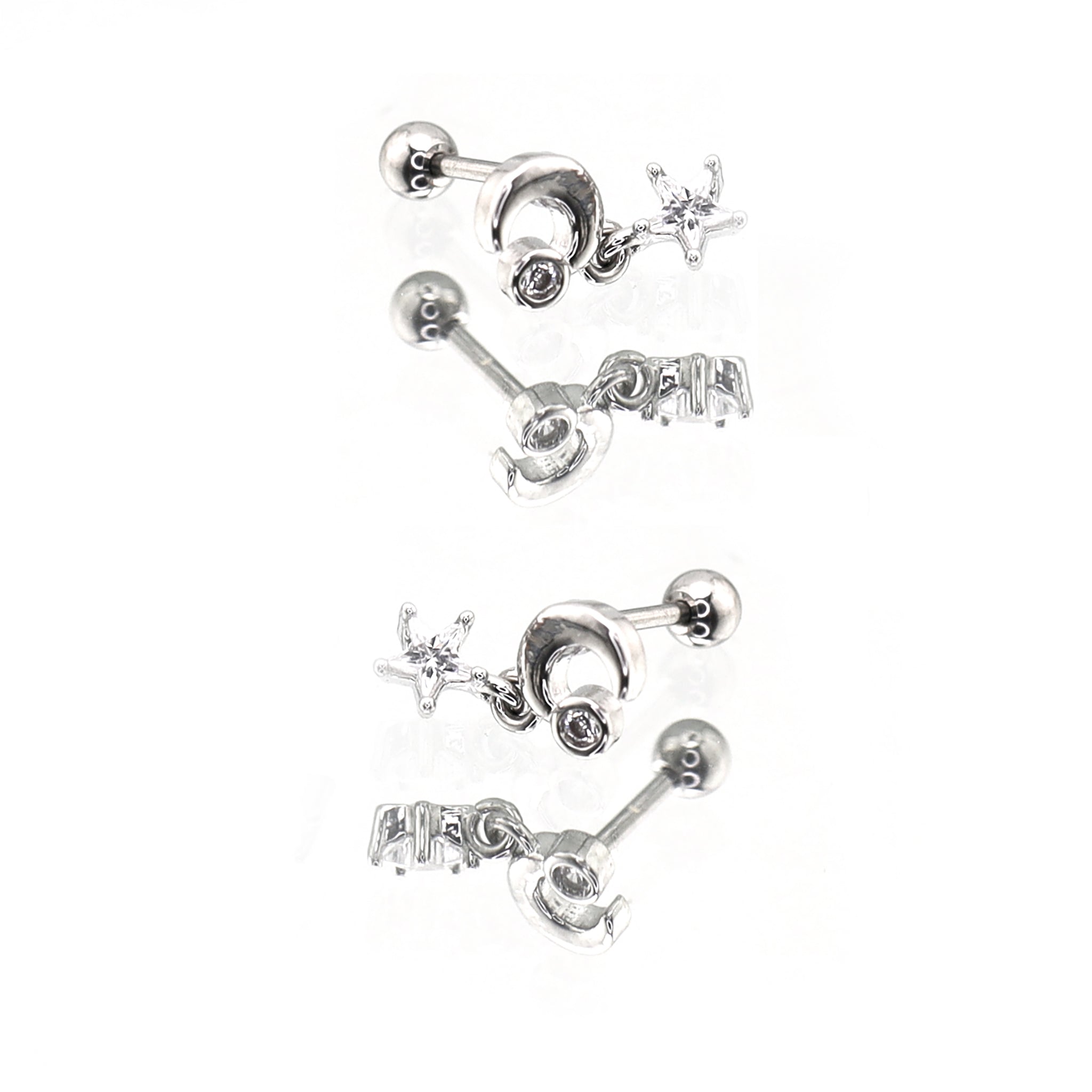 Star & Moon Dangle stainless steel Ear Studs