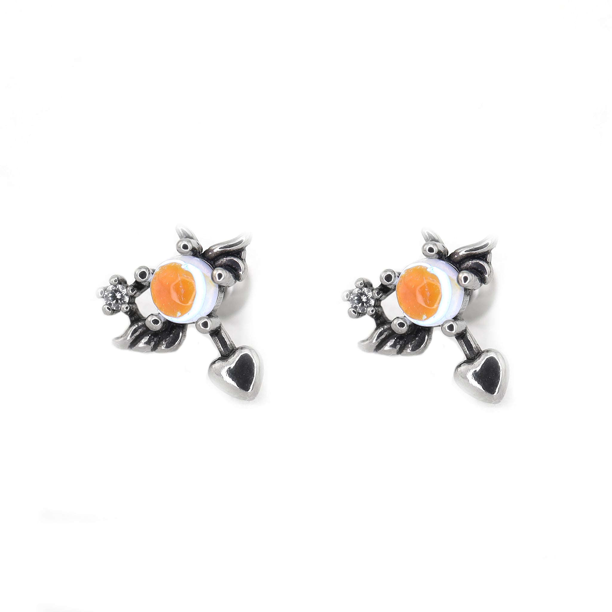 Heart Opal Wing stainless steel Ear Stud