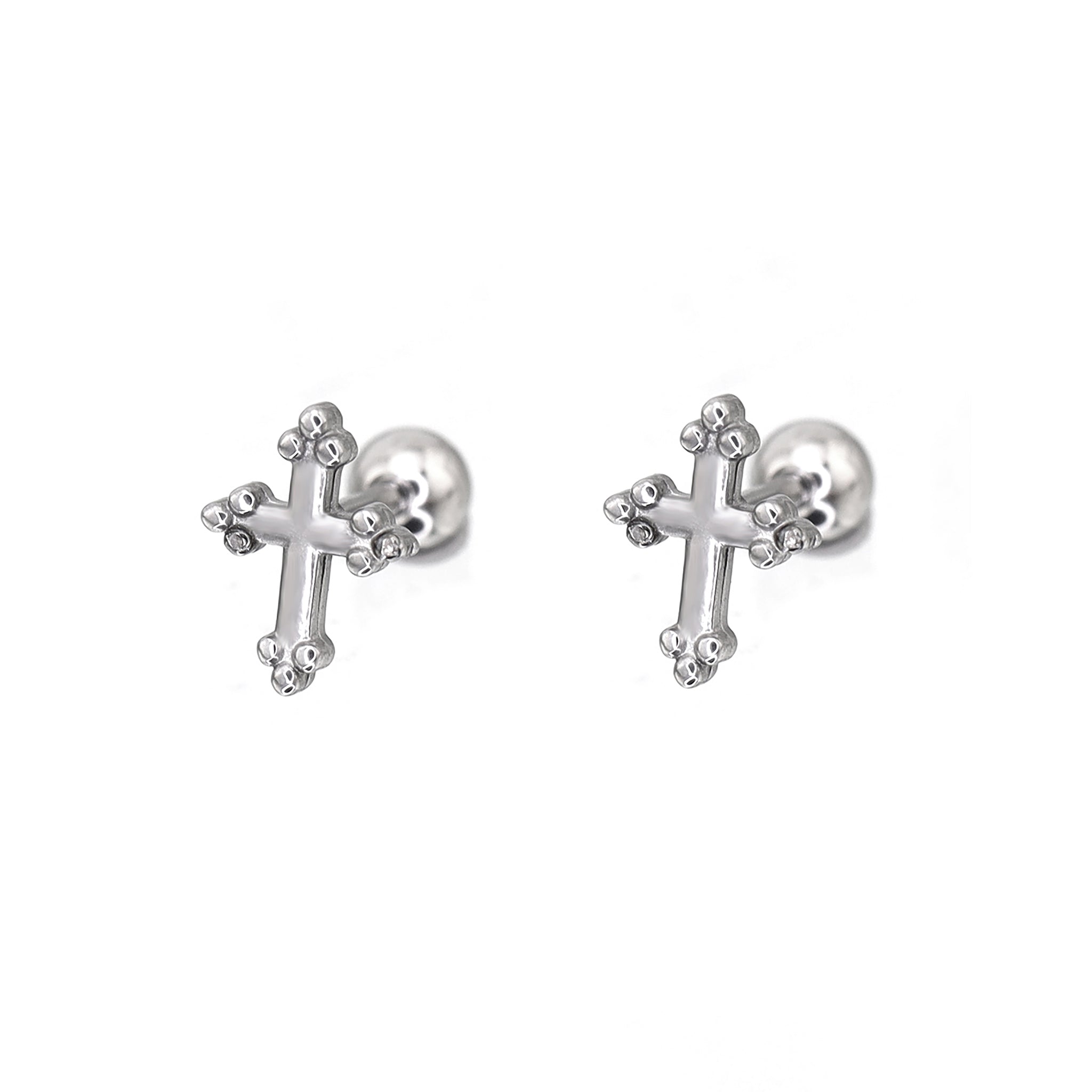 Cross with Ball Ends stainless steel Ear Stud