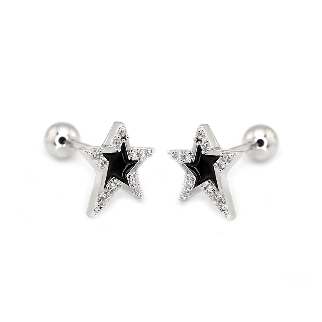 Black & White CZ Pentagram Ear Studs