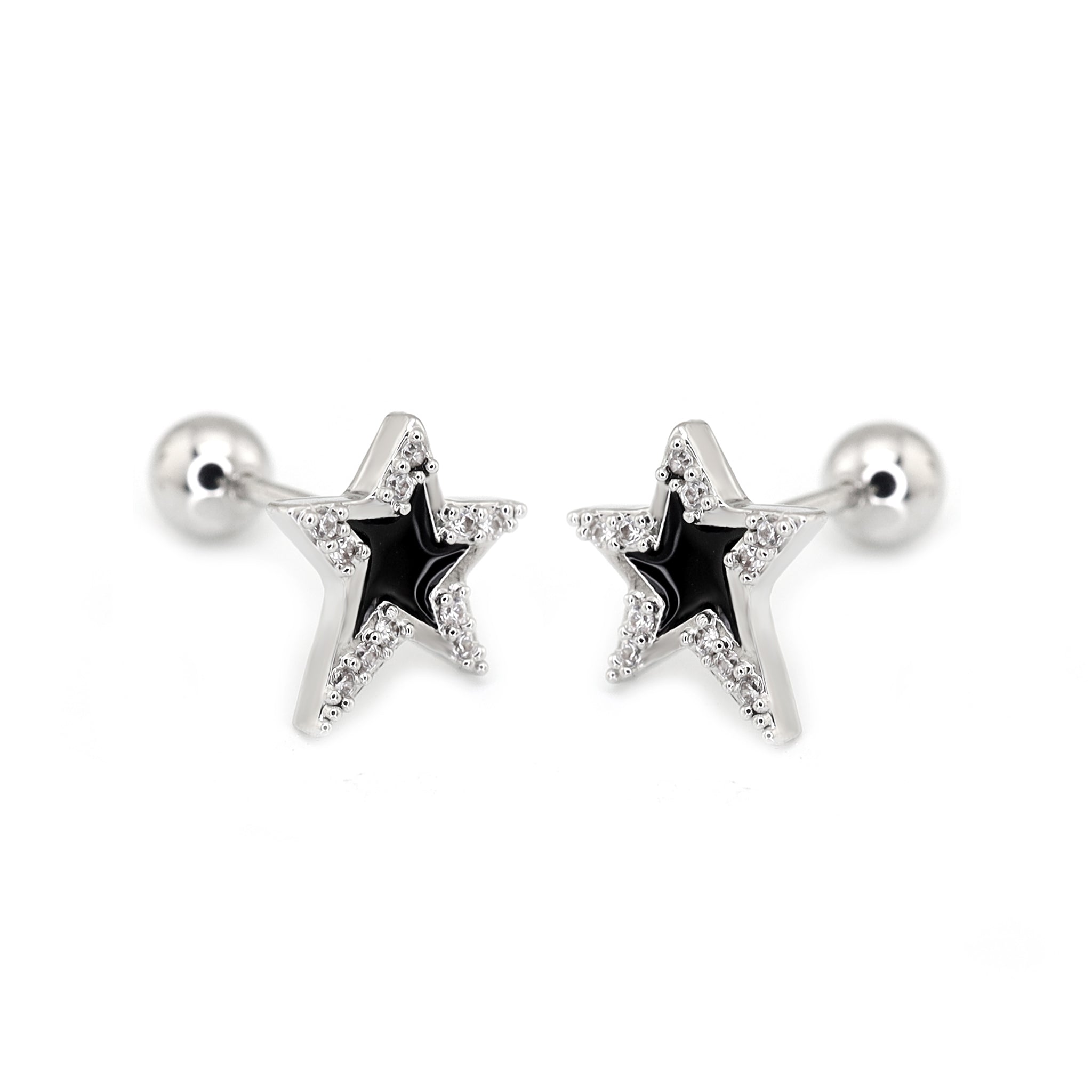 Black & White CZ Pentagram Ear Studs